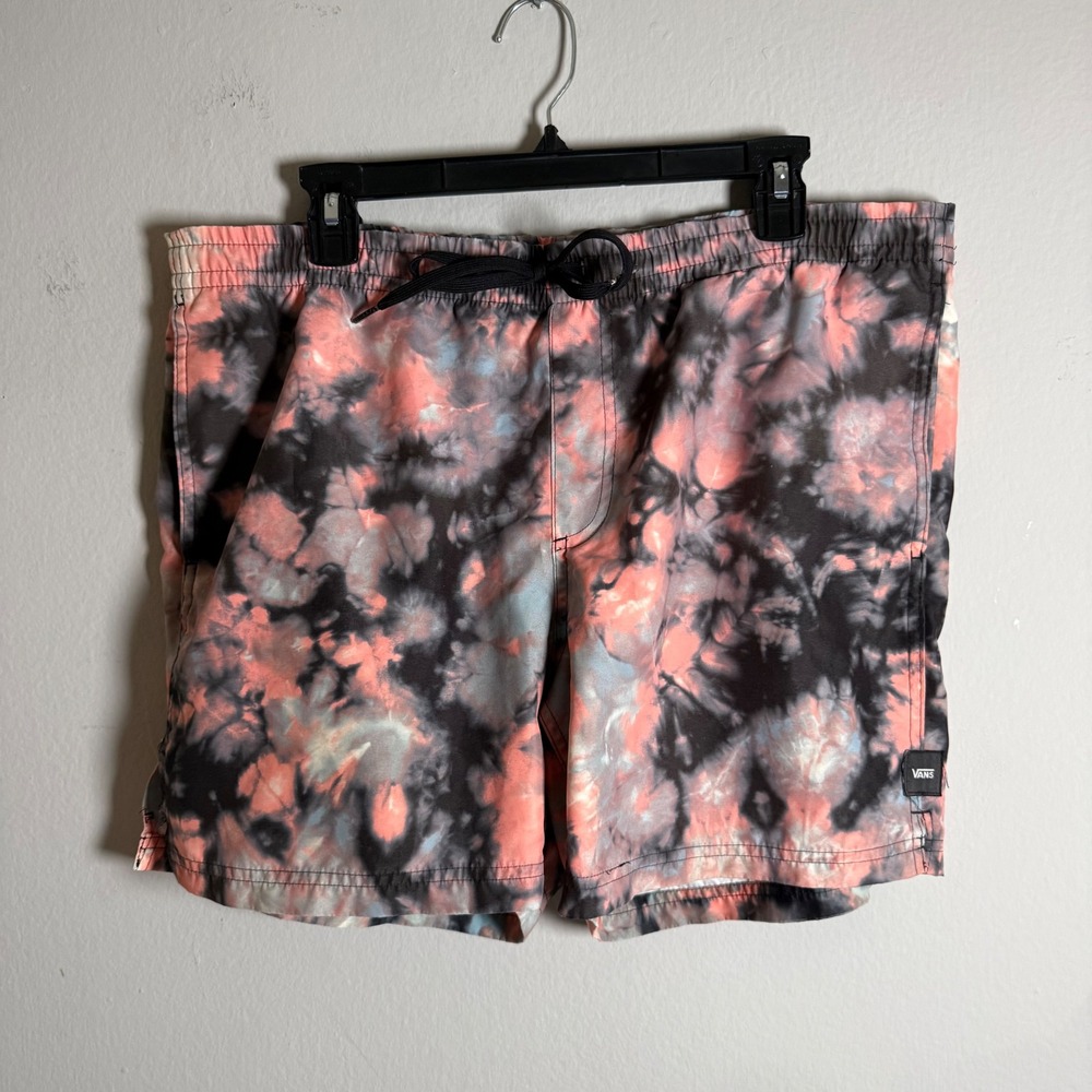 Vans Mens Tie Dye Swim Trunks Pink Grey Blue Elastic Waist Board Shorts Large